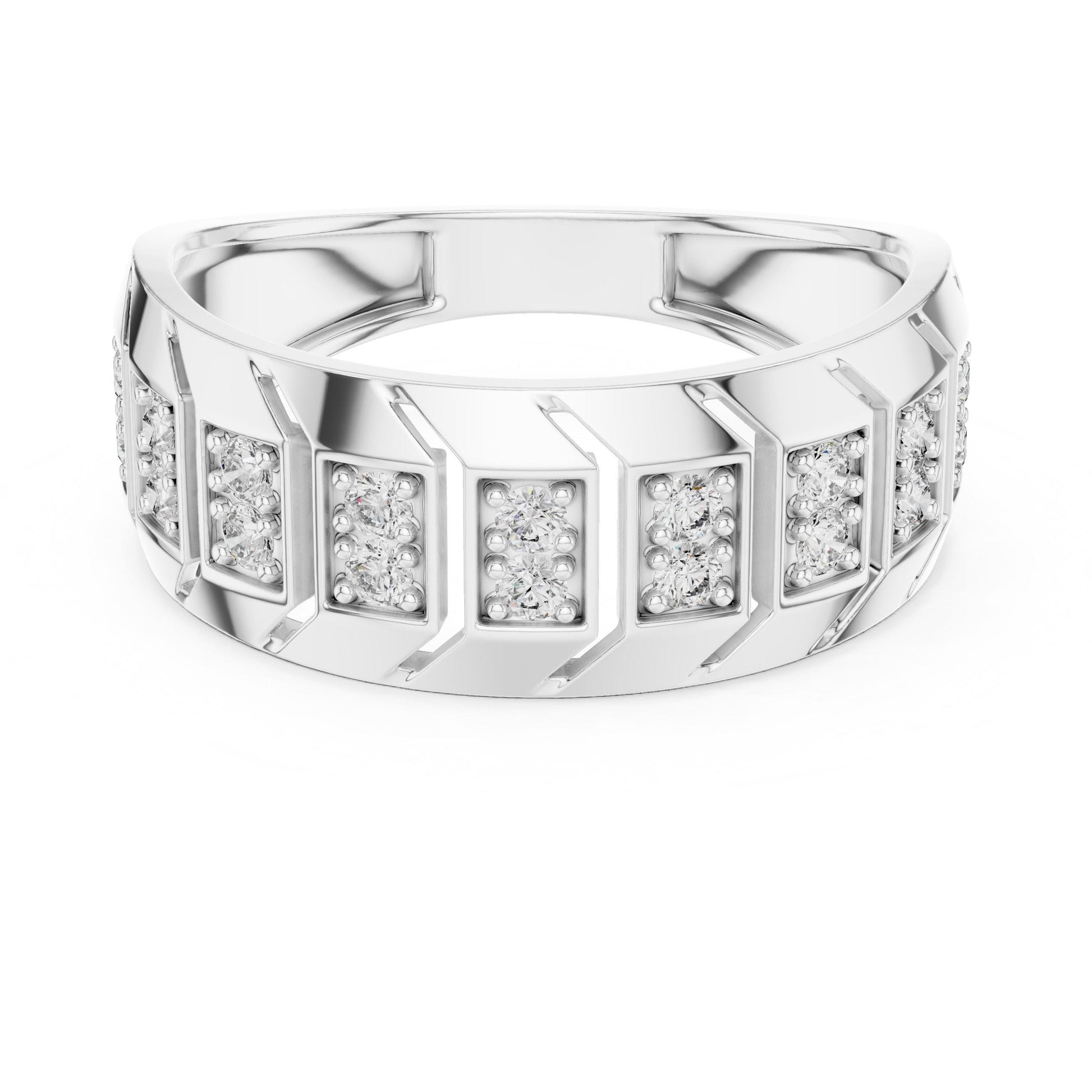 Riora gold rose chunky CZ geometric band ring, modern hypoallergenic wedding and promise ring, ideal for anniversary gifts