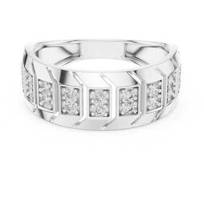 Riora gold rose chunky CZ geometric band ring, modern hypoallergenic wedding and promise ring, ideal for anniversary gifts