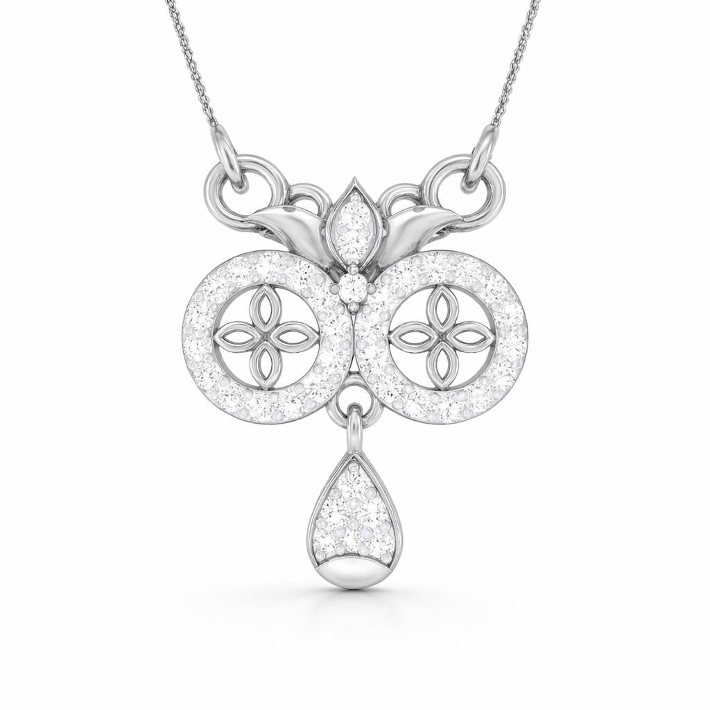 Riora moissanite floral pendant necklace in gold, rose gold, and silver, featuring a dainty, elegant floral design for women.