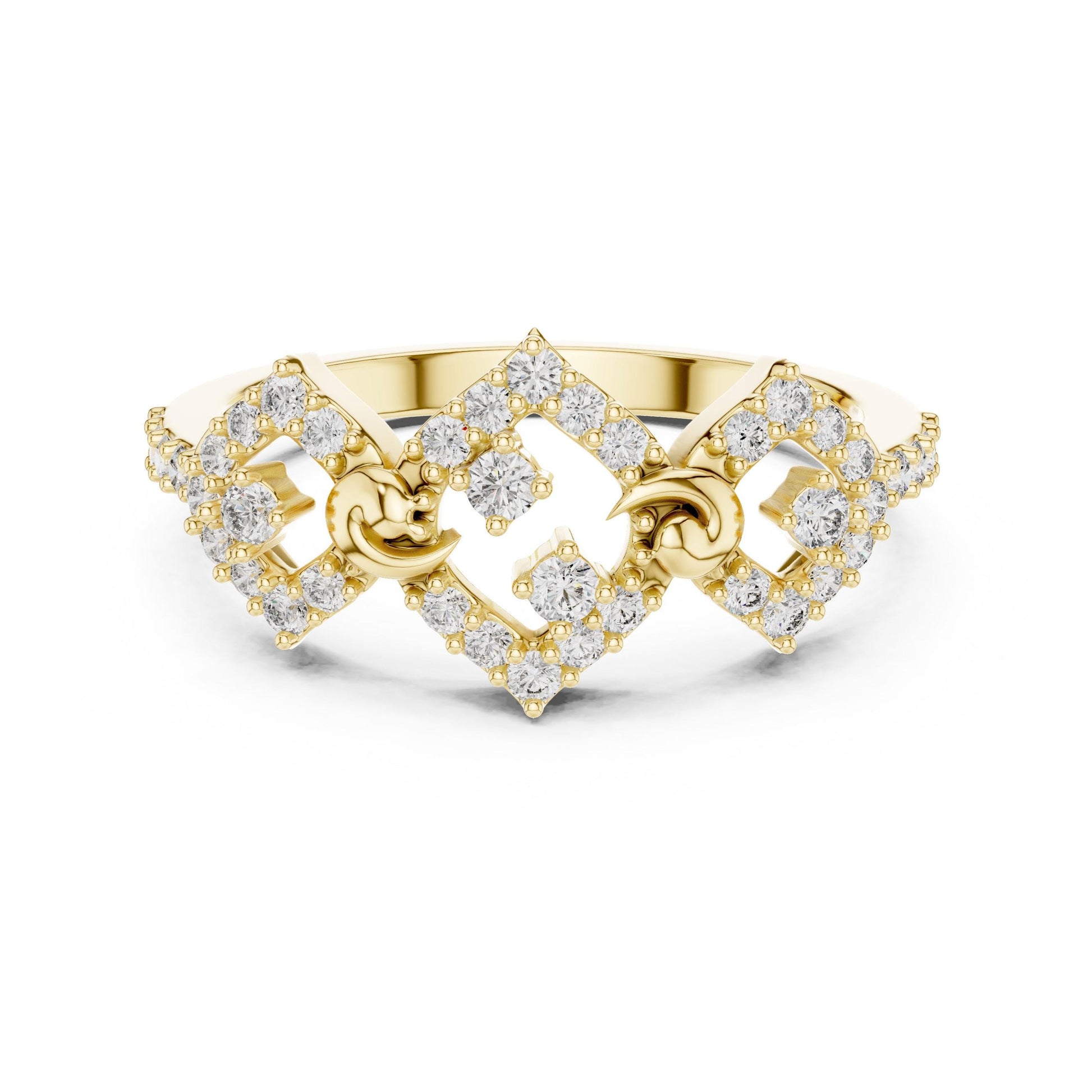 Rose gold vintage-inspired moissanite diamond halo engagement ring with art deco design and intricate detailing.