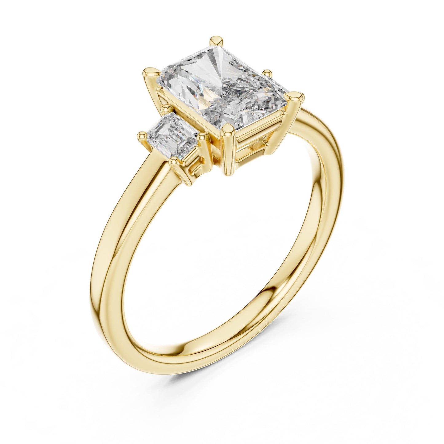 Riora radiant emerald cut cubic zirconia engagement ring in rose gold and silver, hypoallergenic bridal promise jewelry, close-up view.
