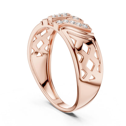 Riora moissanite diamond statement cocktail ring in gold rose with bold design, perfect for wedding or party jewelry.