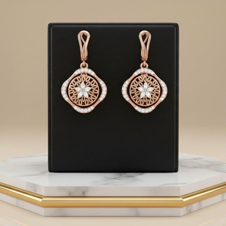 Moissanite Floral Drop Stud Earrings | Hypoallergenic Dangle Studs | Gold, Rose Gold & Silver | Riora