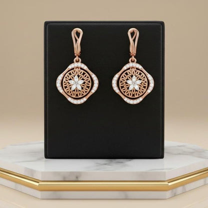 Moissanite Floral Drop Stud Earrings | Hypoallergenic Dangle Studs | Gold, Rose Gold & Silver | Riora