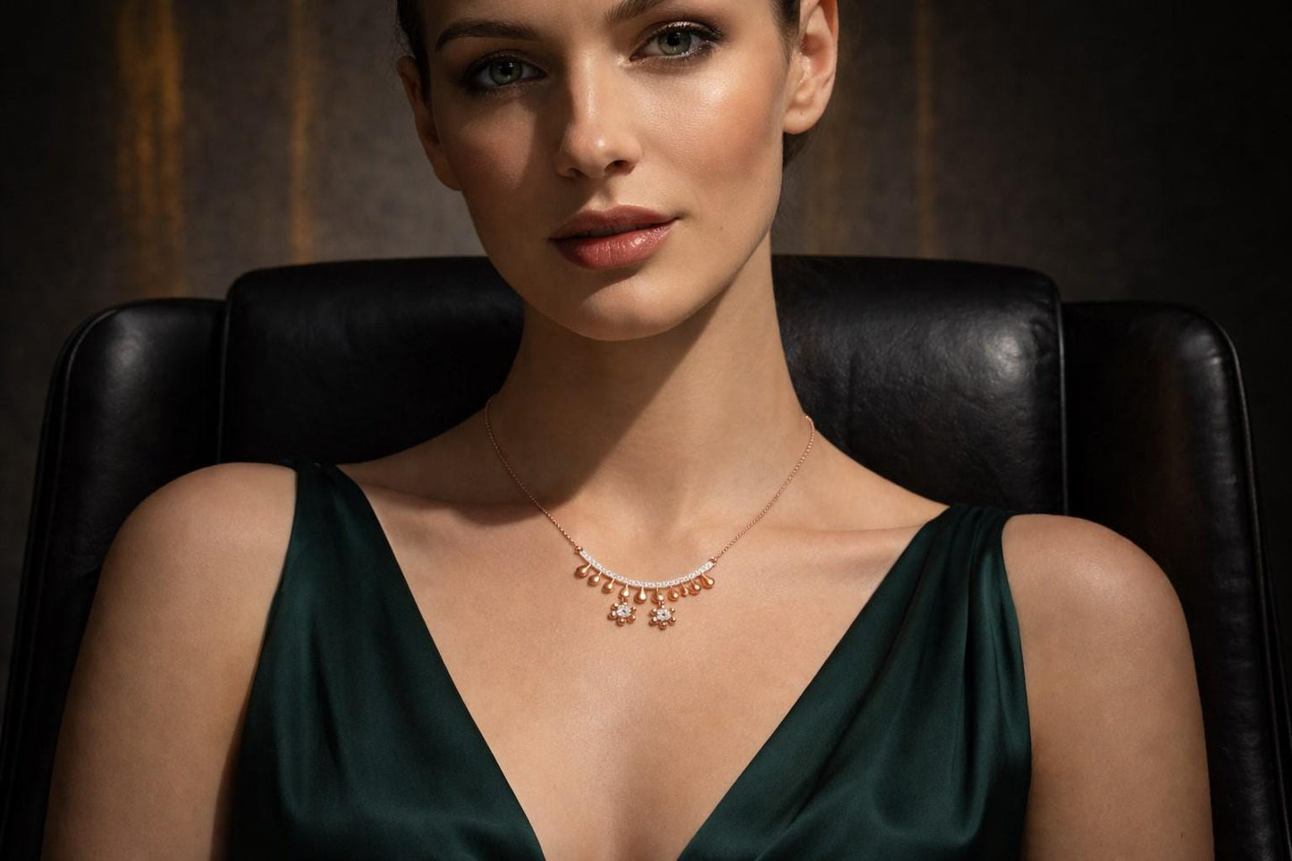 Riora moissanite floral necklace with rose gold and silver, featuring a dainty flower pendant, ideal for bridal or gift purposes
