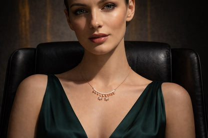 Riora moissanite floral necklace with rose gold and silver, featuring a dainty flower pendant, ideal for bridal or gift purposes