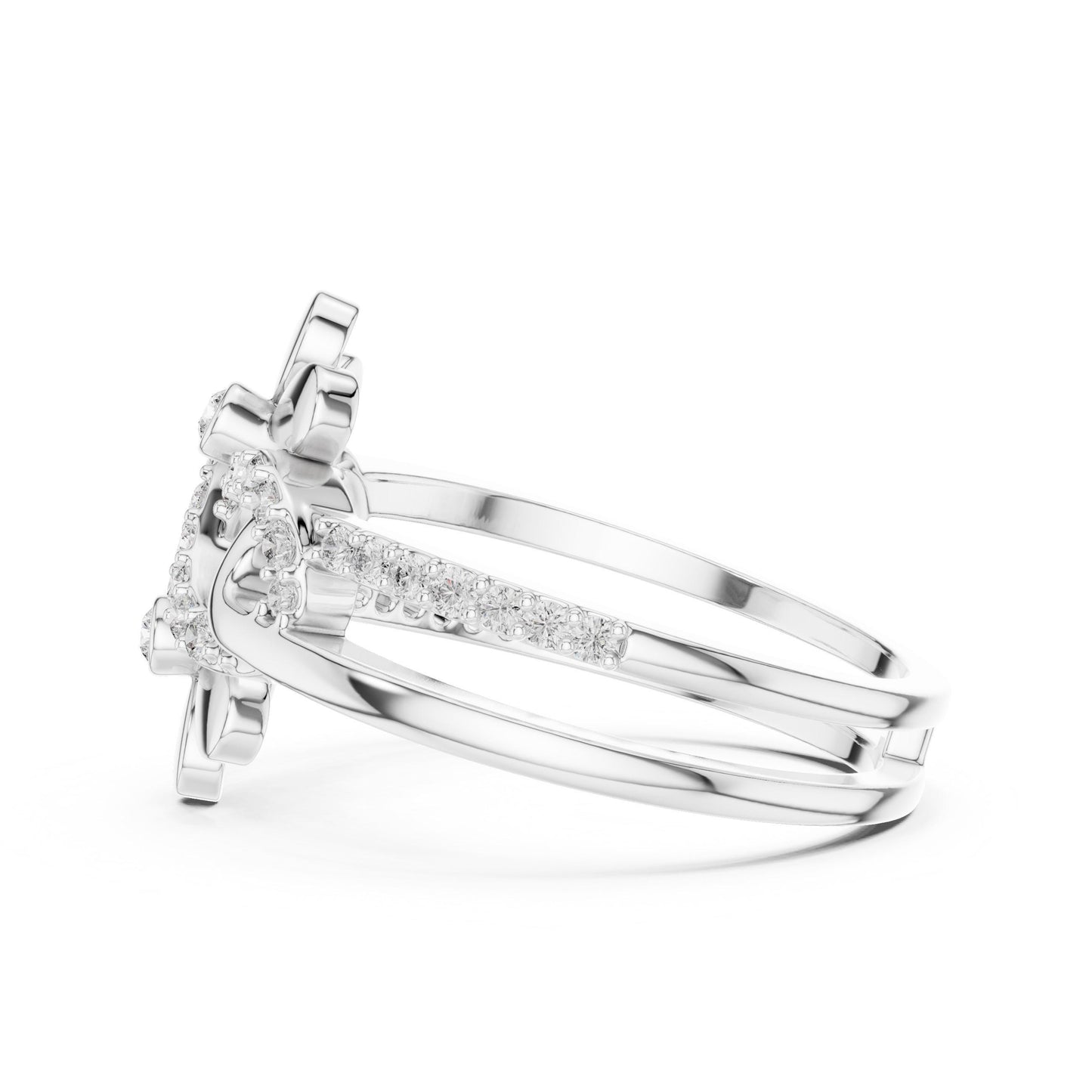 Riora luxury floral moissanite diamond engagement ring with vintage floral design and nature-inspired details on a wedding band.