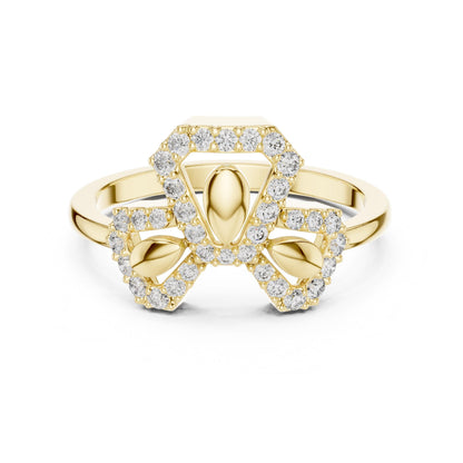 Riora elegant rose gold moissanite diamond ring with a bow knot design, minimalist dainty bridal jewelry for a promise or special occasion