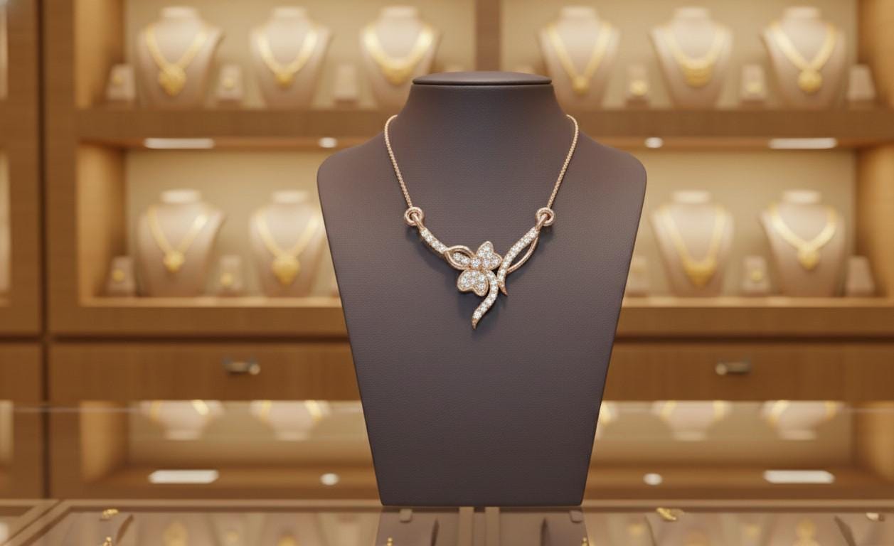 Moissanite Butterfly Pendant Necklace for Women | Gold, Rose Gold & Silver | 22" Adjustable Chain | Valentine & Anniversary Gift