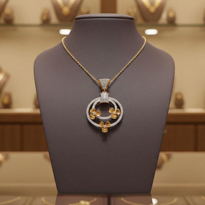 Circle Pendant Gold Rose Silver Jewelry, Floral Diamond Look Necklace, Valentine Gift for Her