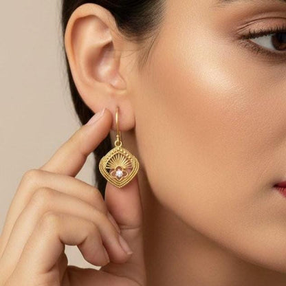 Moissanite Fan Drop Earrings | Hypoallergenic Dangle Earrings | Gold, Rose Gold & Silver