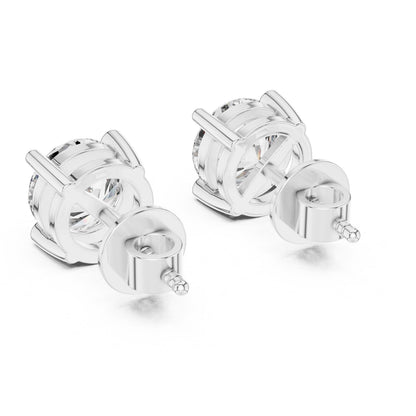 Rose gold moissanite diamond stud earrings featuring minimalist design, perfect for bridal or everyday jewelry for women.