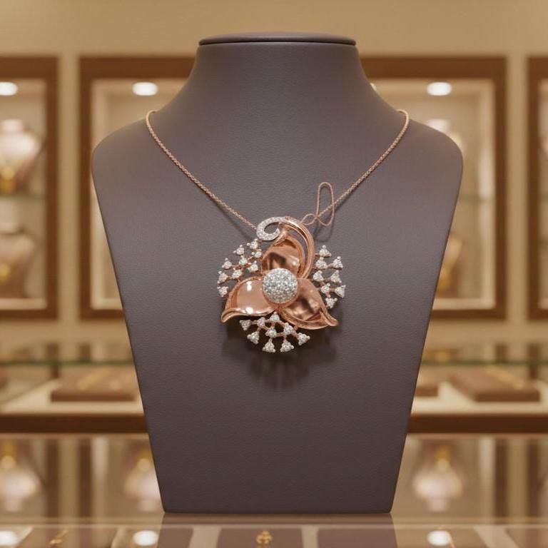 Moissanite Flower Necklace, Gold Rose Silver Floral Jewelry, Elegant Gift for Her, Anniversary Valentine