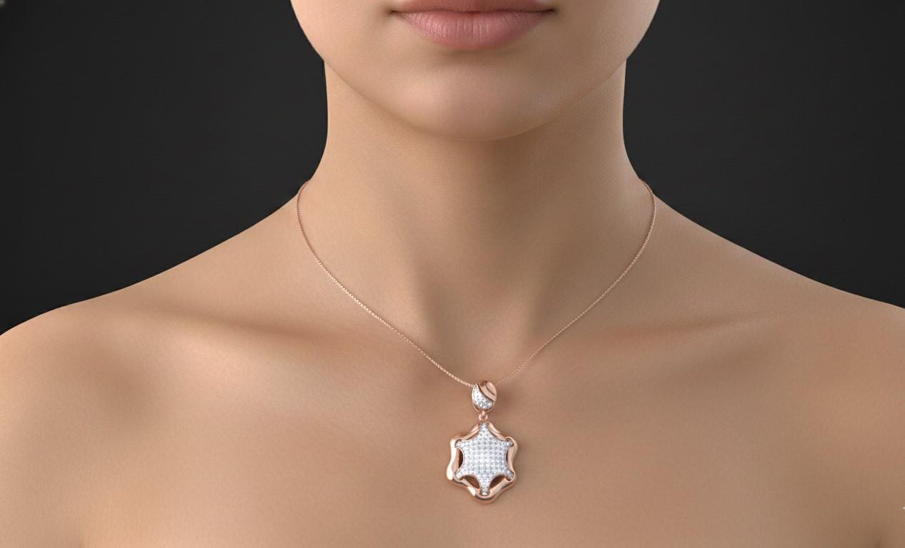 Moissanite Necklace, Rose Gold Silver Chain, Star Pendent