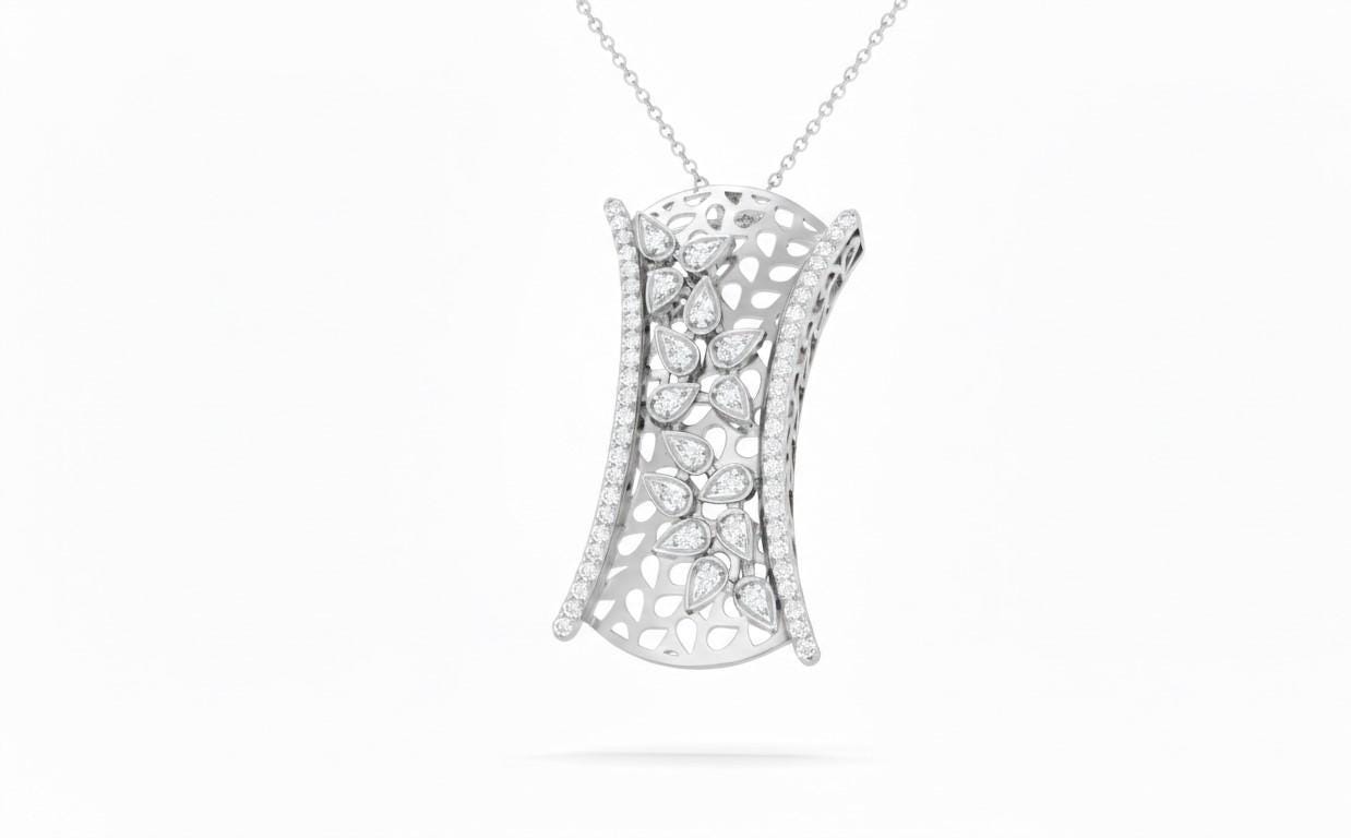 Riora moissanite leaf pendant necklace in gold, rose, and silver, showcasing a detailed leaf design on a delicate chain.