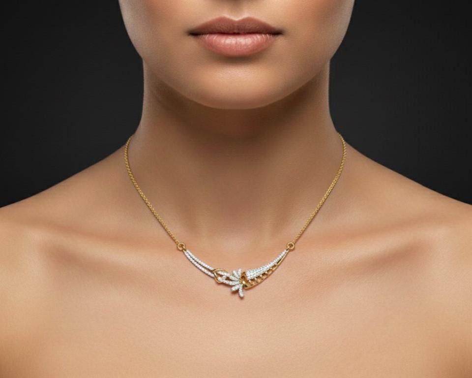 Moissanite Pendant Necklace, Elegant Curved Leaf Design, Gold Rose Gold Silver Gift for Her