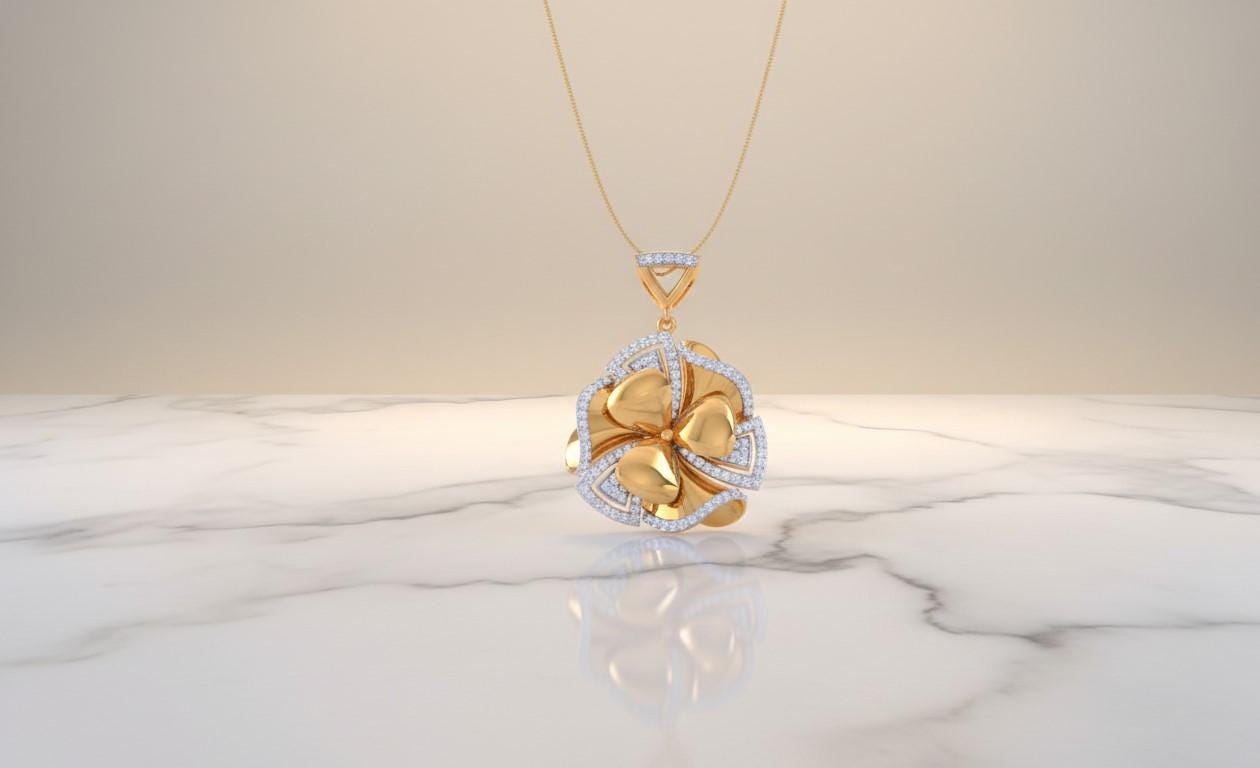 Moissanite Floral Pendant | Rose Gold Non Tarnish Hypoallergenic Necklace | Valentine Gift for Her