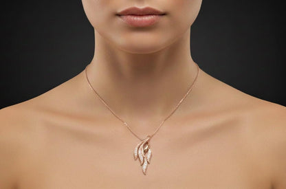 Moissanite Leaf Pendant Necklace for Women | Gold, Rose Gold & Silver | Bridal & Valentine Gift