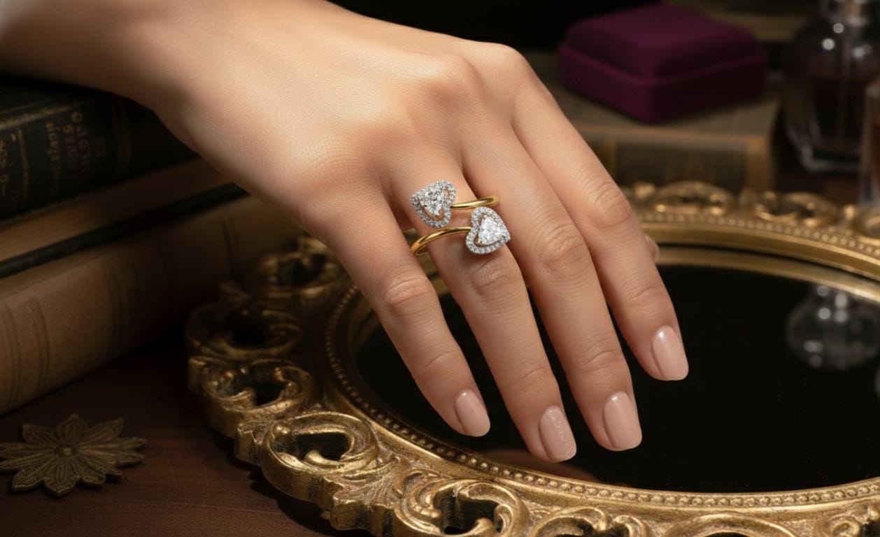 Heart Moissanite Ring | Romantic Open Promise Ring | Adjustable Valentine Jewelry Gift for Her