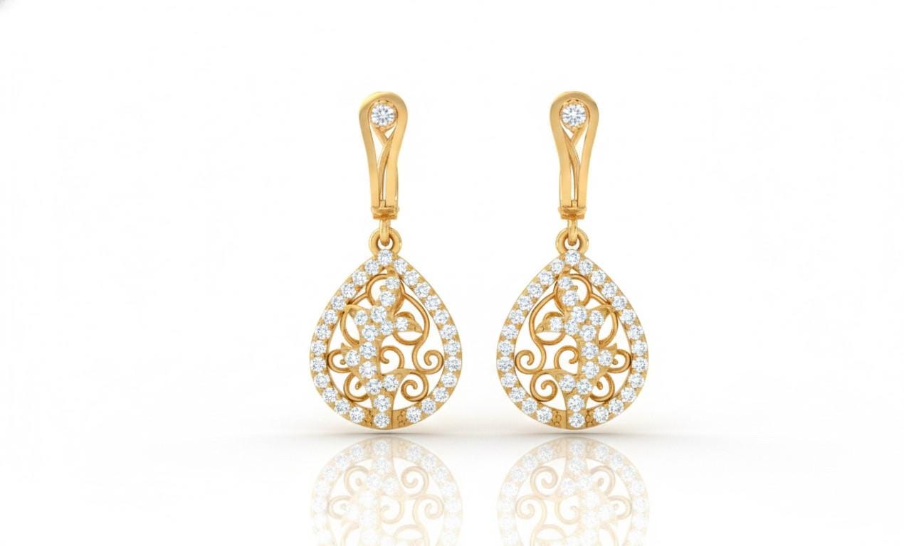 Moissanite Teardrop Stud Earrings | Hypoallergenic Bridal Dangle | Gold, Rose Gold, Silver