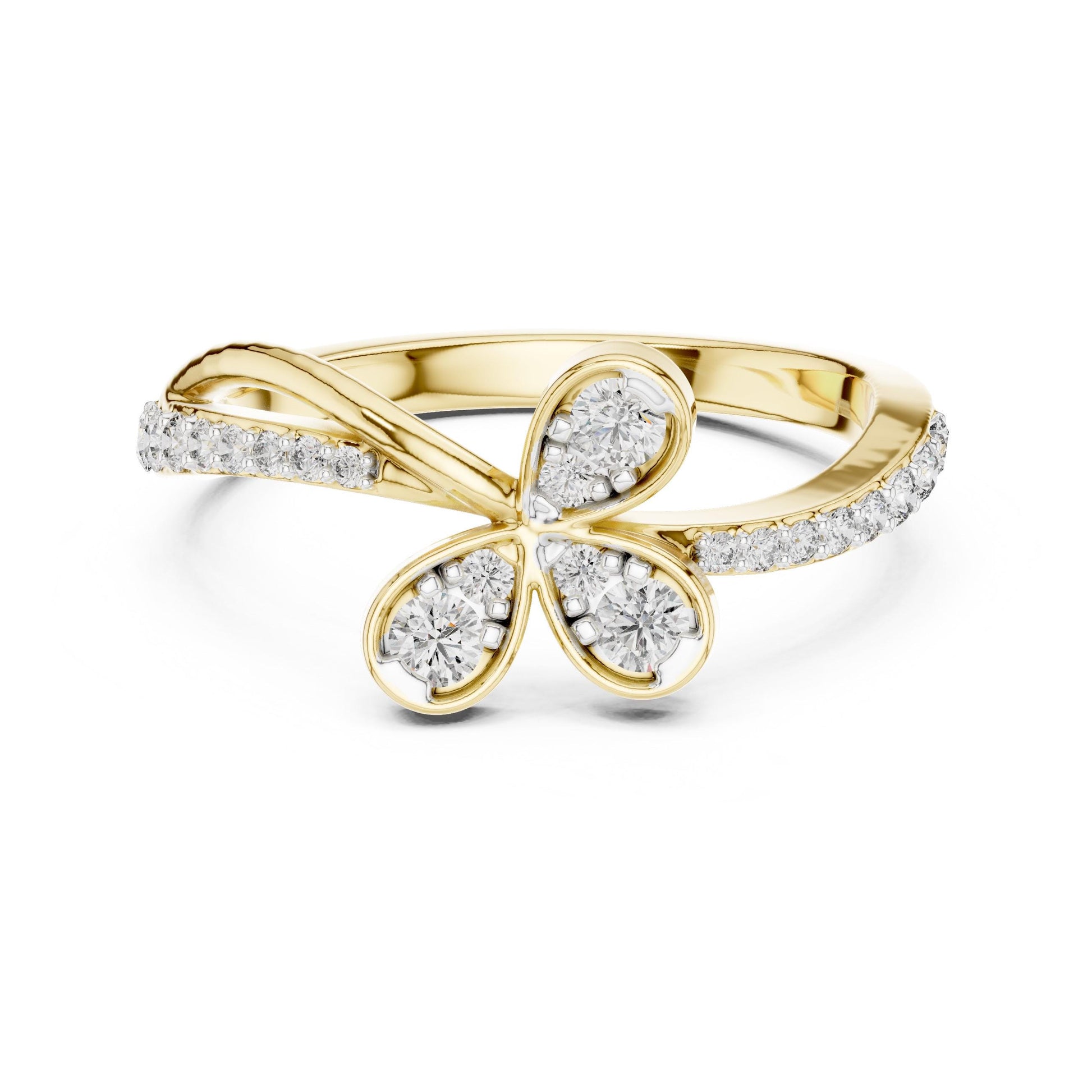Riora Moissanite butterfly ring with nature-inspired design, diamond look, in gold, rose gold, and silver band for women.