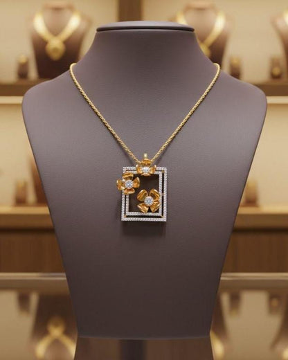 Floral Square Pendant Necklace – Gold Rose Silver, 22in Adjustable Chain, Hypoallergenic Gift for Her