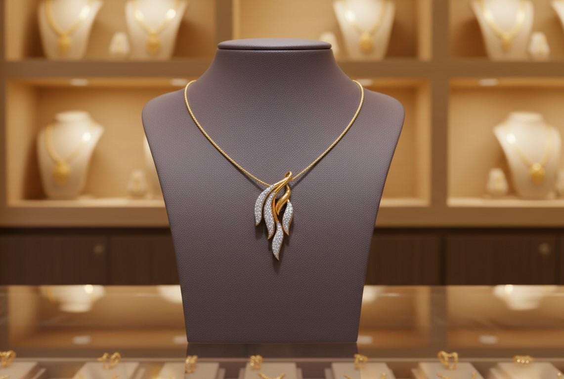 Moissanite Leaf Pendant Necklace for Women | Gold, Rose Gold & Silver | Bridal & Valentine Gift