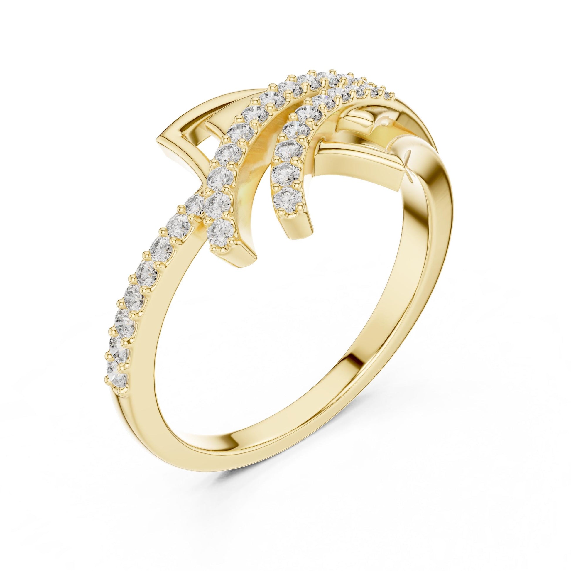 Riora elegant moissanite diamond wave ring in rose gold, minimalist stacking wedding band for women, dainty and stylish jewelry