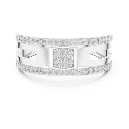 Riora luxury CZ double row wide band ring in rose silver with sparkling stones, hypoallergenic anniversary and promise jewelry.