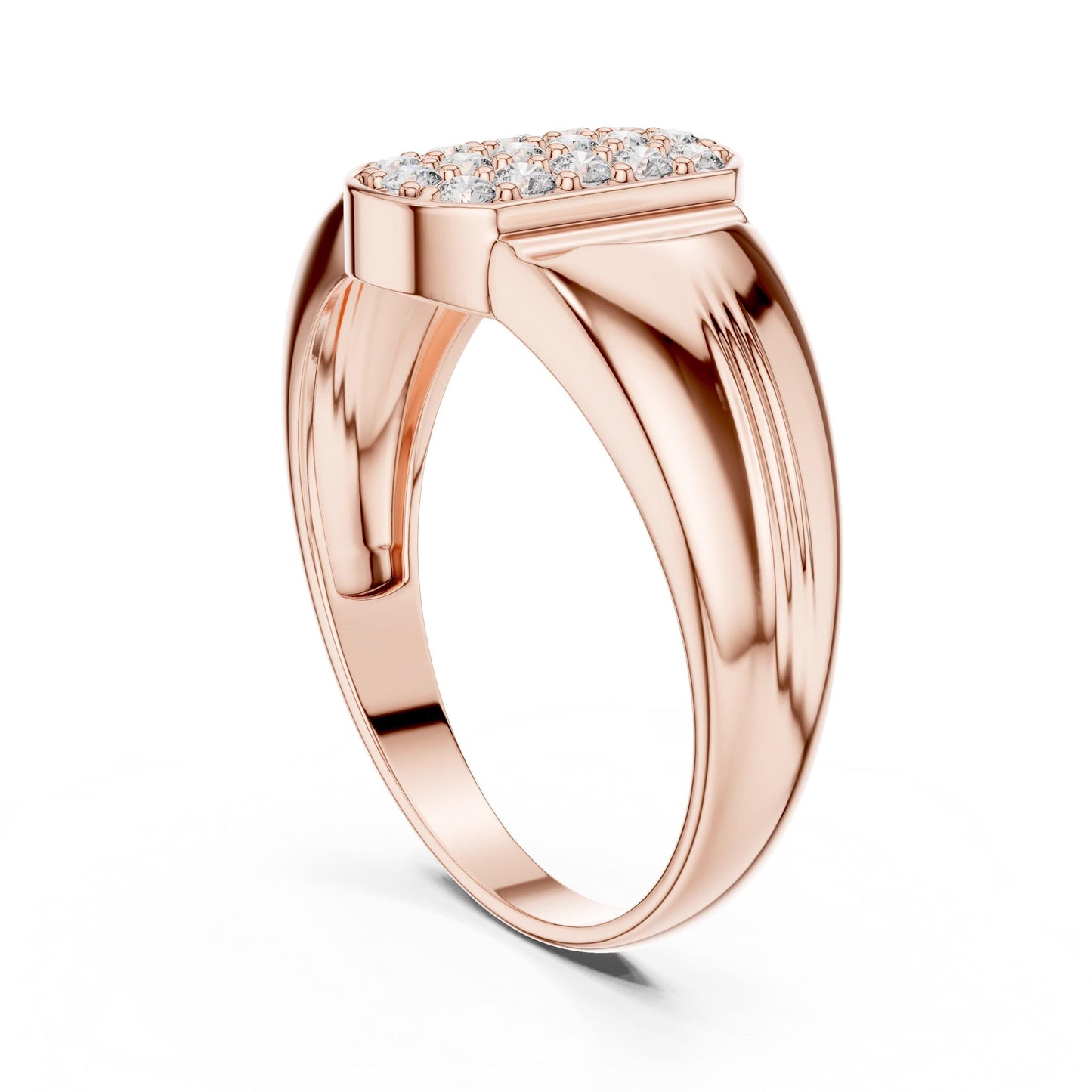 Riora luxury moissanite diamond statement ring in rose gold with bold design, perfect for cocktail or wedding jewelry.