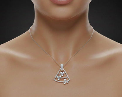 Moissanite Triangle Pendant Necklace in Gold Rose Silver | Floral Geometric Charm | 22in Adjustable Chain