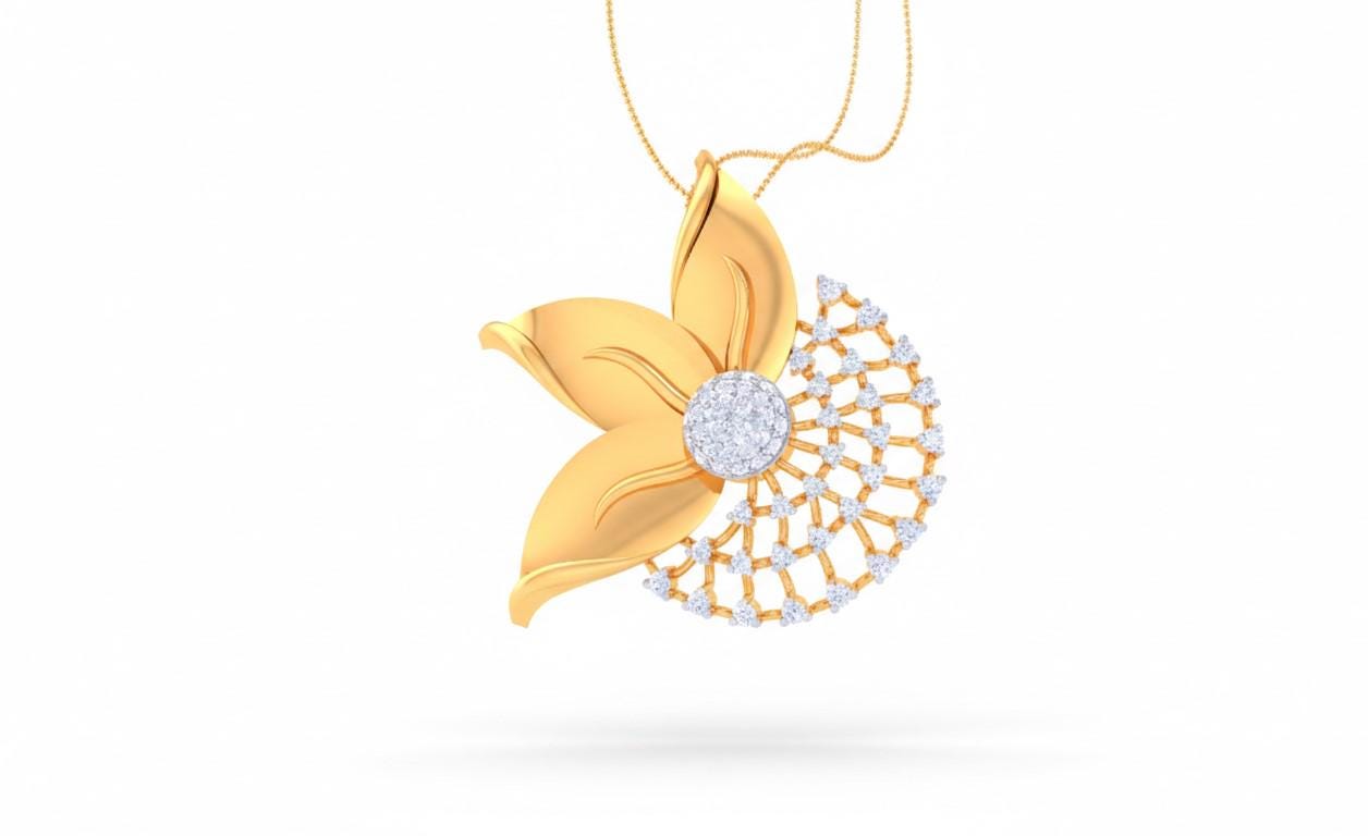 Moissanite Flower Pendant Necklace, Gold Rose Silver Floral Charm,  Hypoallergenic Gift for Her