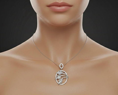 Leaf Oval Pendant Necklace, Gold Rose Silver Botanical Charm,  Gift for Her Valentine