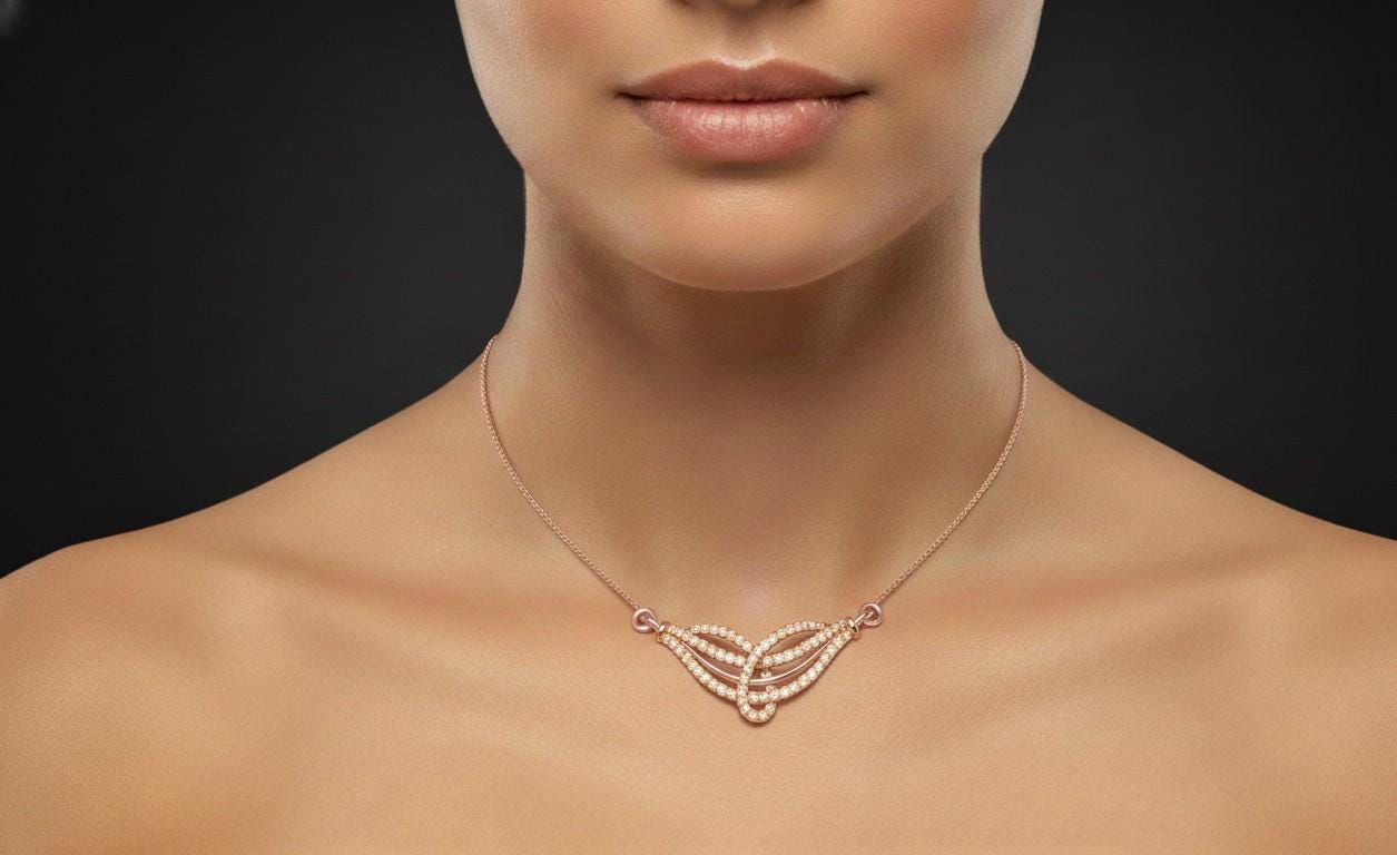 Moissanite Wave Pendant Necklace for Women | Gold, Rose Gold & Silver | Elegant Minimalist Jewelry