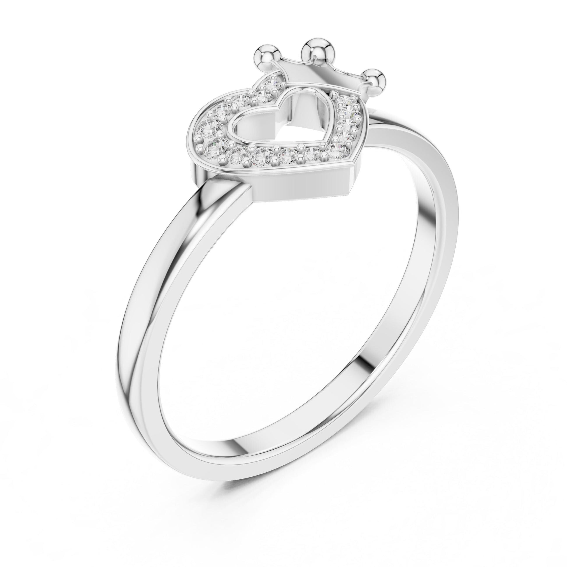Riora Royal Heart Crown Moissanite Ring in rose gold, featuring a princess-cut gemstone, romantic band for women.