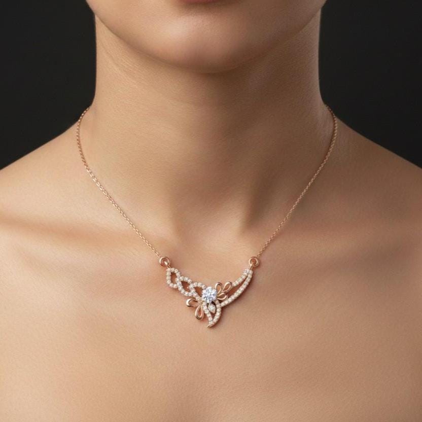 Gold rose gold butterfly necklace with moissanite diamonds, dainty pendant bridal jewelry gift for women by Riora