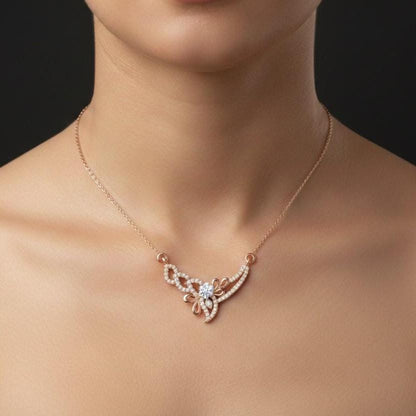 Gold rose gold butterfly necklace with moissanite diamonds, dainty pendant bridal jewelry gift for women by Riora