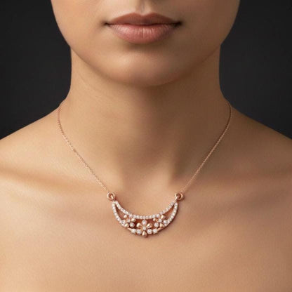 Moissanite Flower Curve Pendant Necklace – Gold Rose Silver – Hypoallergenic Statement Jewelry Gift for Her