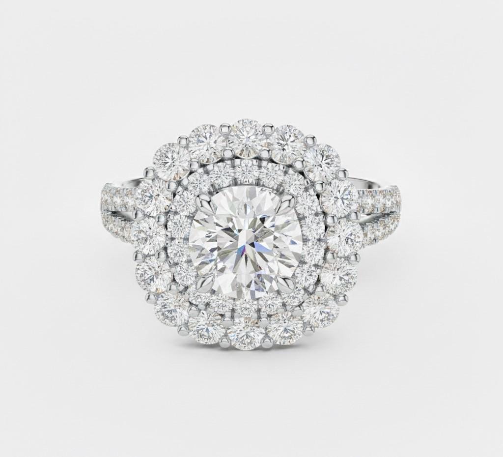 Luxury Halo Engagement Ring | Cubic Zirconia | Gold, Rose Gold & Silver