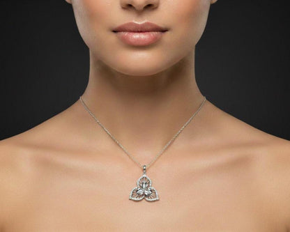 Moissanite Flower Pendant Necklace, Gold Rose Silver Floral Charm, 22in Adjustable Chain, Elegant