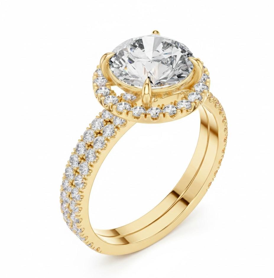 CZ Halo Engagement Ring | Gold, Rose Gold & Silver | Hypoallergenic Bridal Jewelry