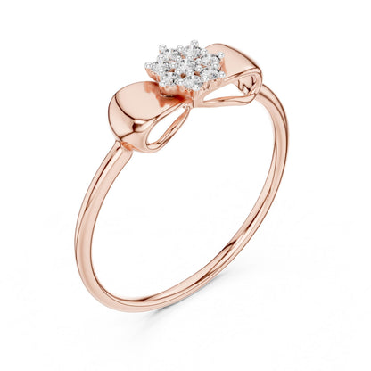 Riora moissanite bow ring featuring floral cluster design, minimalist bridal jewelry with dainty promise band and diamond style accents