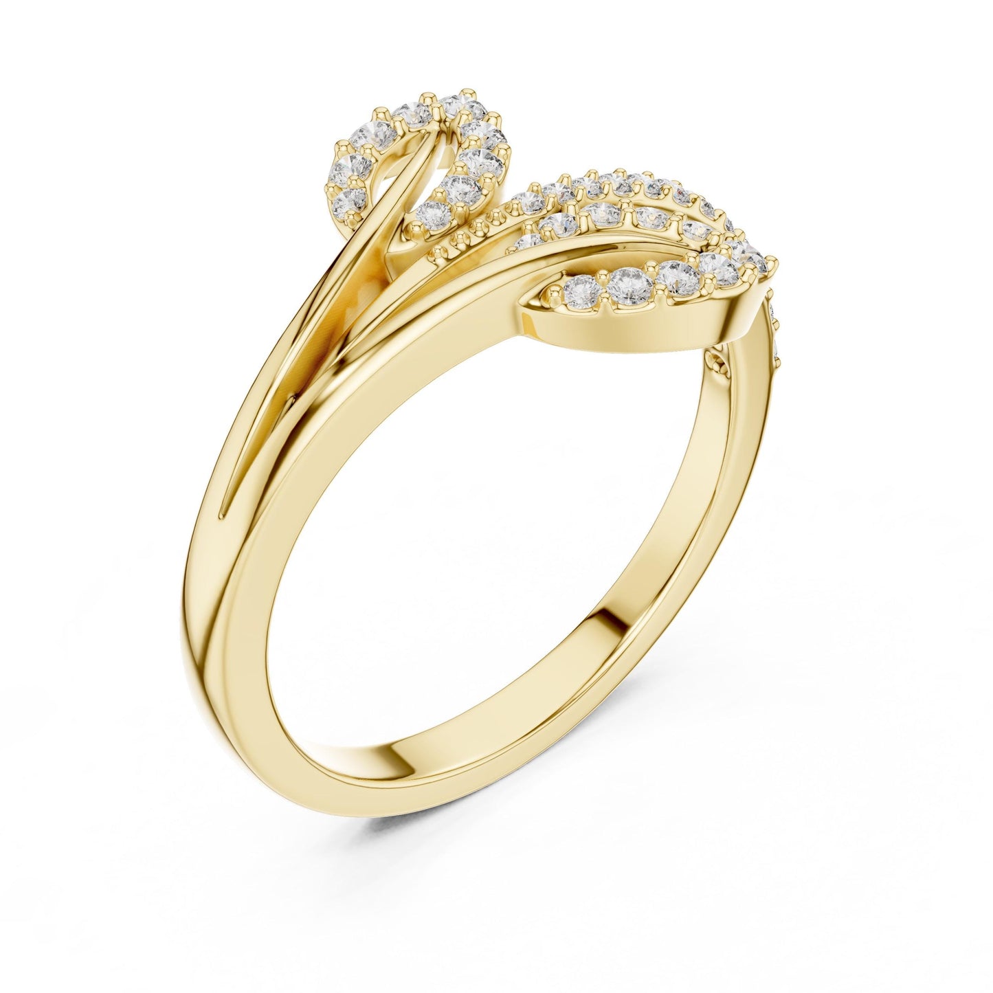 Riora Leaf Wrap Moissanite diamond rose gold engagement ring with botanical design and dainty wedding band.
