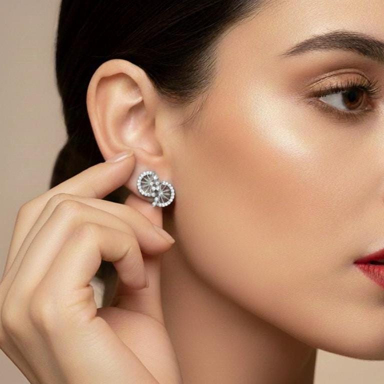 Moissanite Wheel Stud Earrings for Women | Gold, Rose Gold & Silver | Bridal & Anniversary Gift