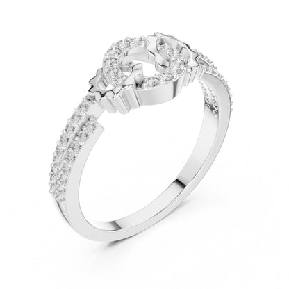 Riora Infinity Halo Moissanite diamond ring with interlocking promise band, minimalist design, dainty wedding jewelry for special occasions