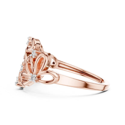 Rose gold moissanite floral cluster ring with vintage flower design, perfect for bridal or anniversary jewelry.