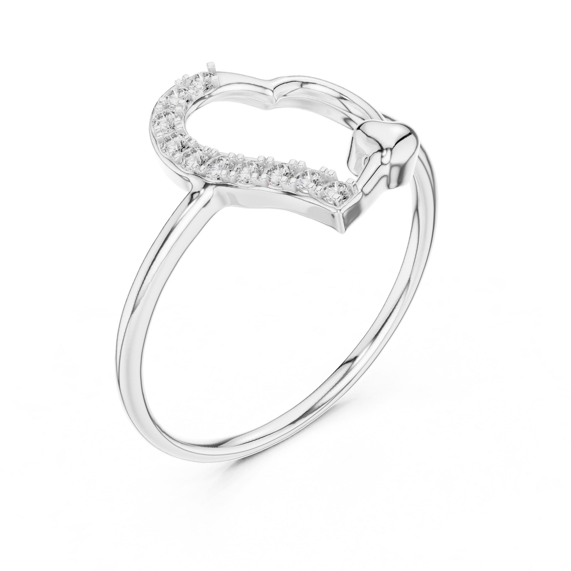 Riora moissanite heart ring with open band in rose gold and silver, minimalist romantic jewelry for women.