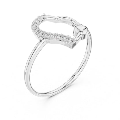 Riora moissanite heart ring with open band in rose gold and silver, minimalist romantic jewelry for women.