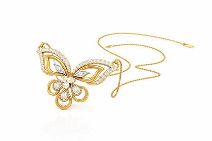 Rose gold butterfly moissanite necklace with an elegant pendant on an adjustable chain, perfect for bridal or luxury jewelry.