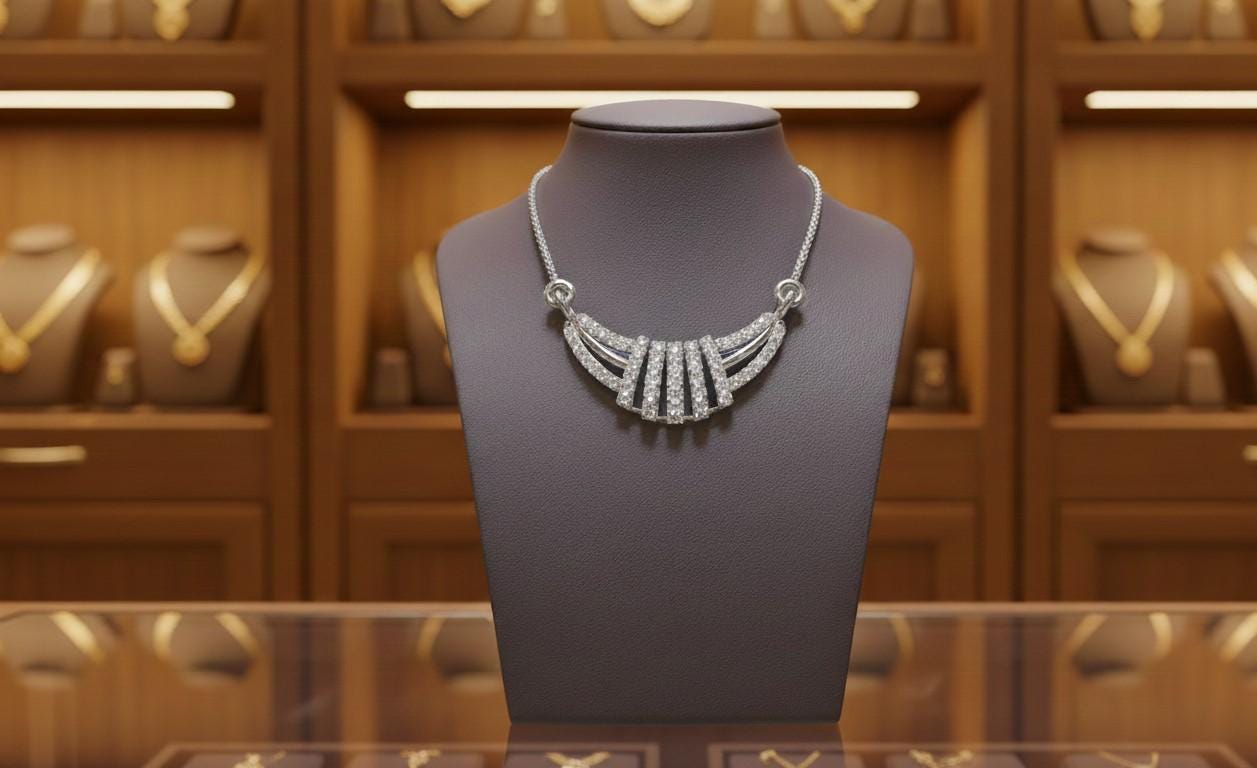 Moissanite Fan Pendant Necklace | Gold, Rose Gold & Silver | Elegant Bridal & Gift Jewelry